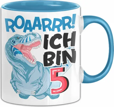 Produktbild von 5. Geburtstag Geschenk Tasse Becher Jungs Dino T-Rex Roaarrr Ich Bin 5 (Blau)