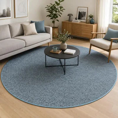 Produktbild von Schlingen Designer Teppich Rund Niva Blau, Größe:160 cm Rund