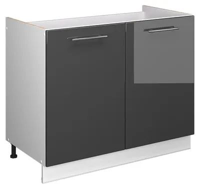 Image de Meuble bas sous-évier Vicco Fame-Line Anthracite Haute brillance/Blanc 100cm sans PT, Model 61587
