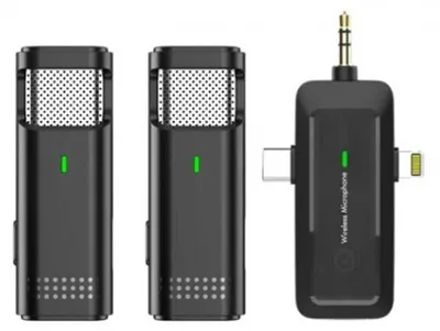Immagine prodotto di Microfono lavalier wireless 3-in-1 da 2,4 G (con batteria ricaricabile inclusa)