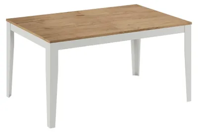 Produktbild von Ausziehbarer großer Tisch 156–316 cm mit Eichen-Melaminplatte und weißem Metallgestell – minimalistisches und modernes Design