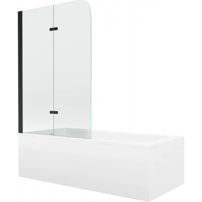 Obrázek produktu pro Mexen Cubik obdélníková vana 150 x 70 cm s pláštěm a 2-křídlovou zástěnou 80 cm, Průhledné, Černá - 550315070X9008027000