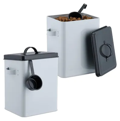 Produktbild von Futterbehälter Futterbox Hund Katze - 2er-Set - 5,5 l - Weiß und Anthrazit - Mit Deckel und Schaufel