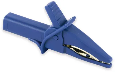 Obrázek produktu pro Krokosvorky, izolované, 85 mm, se 4mm laboratorními bezpečnostními konektory, modré