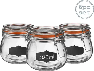 Produktbild von Vorratsgläser aus Glas mit Etiketten – 500 ml – Orangefarbenes Siegel – 6er-Pack