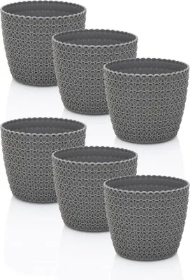 Immagine prodotto di Vasi da fiori in plastica grigi da 11 cm, set da 6 pezzi