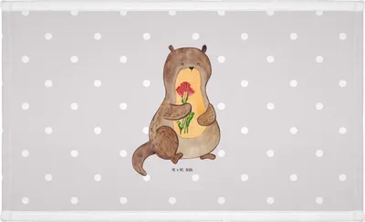 Produktbild von Mr. & Mrs. Panda Handtuch Otter Blumenstrauß - Grau Pastell - Geschenk, Baumwollhandtuch, kleines, Händehandtuch, Niedlich, gesichtshandtuch, Flauschtuch, Seeotter See