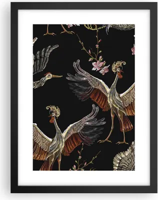 Produktbild von Gerahmtes Poster - Schwarzer Rahmen - Asiatisch Vögel Verziert - 30x40 cm - Wand Bild - Wanddeko - Wandbilder - Kunstposter - Wandposter - Bilderrahmen - Bilder - Kunstdruck - P2BPA30x40-4556