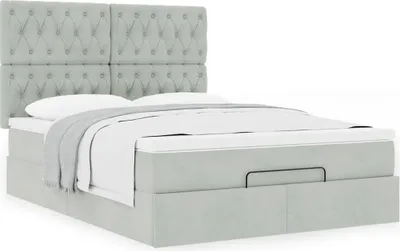 Produktbild von Ottoman-Bett mit Matratzen Hellgrau 140x190 cm Samt