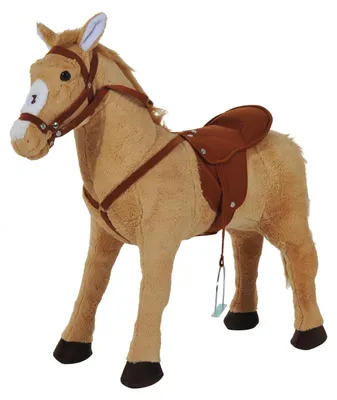 Produktbild von Schaukelpferd Reitpferd Spielpferd Plüschpferd Für Kinder Stehpferd Mit Sound Beige 85 X 28 X 60 Cm