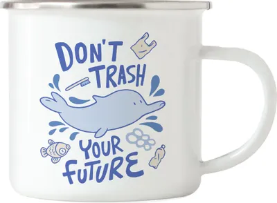 Produktbild von Don't Trash Your Future Emaille Tasse Naturschutz Umweltverschmutzung Tiere Fische Save The Ocean
