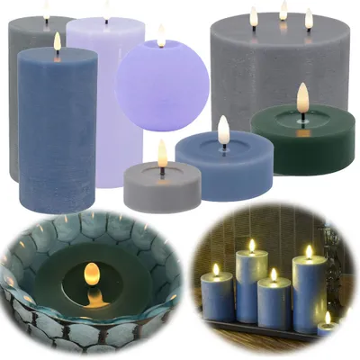 Produktbild von LS-LebenStil LED 3D Stumpenkerze Ribe Grau 15x7,5cm Echtwachs flackernde flammenlose Kerze Blockkerze optional mit Fernbedienung, Timer Dimmer