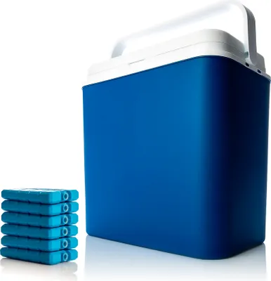 Produktbild von Kühlbox 24 Liter blau/weiß inkl. 6 Kühlakkus Bis zu 14 Std. Kühlung- Kühltasche für unterwegs - Outdoor Thermobox für Picknick & Camping- EU