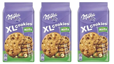 Produktbild von 3x Milka Kekse XL Nuts mit Schokolade und Haselnusstropfen 184g cookies Biscuits