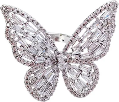 Produktbild von Damen-Fingerring, modisch, mit Zirkonia, eingelegter Schmetterling, Party-Schmuck, Geschenk-Weiß
