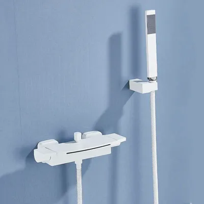Produktbild von Wasserfall Badewannen-Duscharmatur - Wandmontage Mischbatterie - Unterputz - Zweigriff - Kalt- und Warmwasser - Keramikkartusche - Weiß
