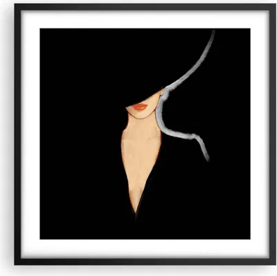 Produktbild von Gerahmtes Poster - Schwarzer Rahmen - Schwarz Frau Hut - 50x50 cm - Wand Bild - Wanddeko - Wandbilder - Kunstposter - Wandposter - Bilderrahmen - Bilder - Kunstdruck - Wandbild - P2BAC50x50-4341