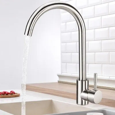 Immagine prodotto di Rubinetto da cucina a 360°, in acciaio inossidabile, con regolazione dell'acqua calda e fredda, a forma di C in acciaio inossidabile 304