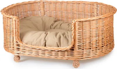 Produktbild von JIPRO® Katzenkorb, Hundebett aus Weide mit beigem Kissen Theo IV. - B 79 x T 51 x H 12/31(cm)