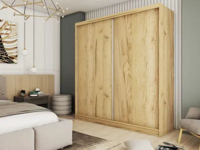 Produktbild von AGMAT Schwebetürenschrank Inari, Kleiderschrank mit 2 Türen, Moderne Garderobe in Farbe: Artisan, Schrank in Größe: 200 x 216 x 61 cm