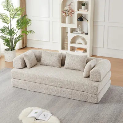 Produktbild von 4-in-1 Chenille-Schlafsofa, verstellbare Rückenlehne, 4 Formen, montagefrei, rutschfest, haustierfreundlich, 4 Kissen