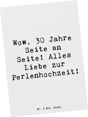 Produktbild von Mr. & Mrs. Panda Postkarte Spruch 30. Hochzeitstag Perlenhochzeit - Weiß - Geschenk, Meilenstein, Hochzeit, Postkarten, Geschenke, Heiraten, Ansichtskarten, Fotokarte