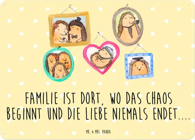 Produktbild von Mr. & Mrs. Panda tafel Igel Familie DIN A5 - Gelb Pastell - Geschenk, Blechschild, Blechtafel, Bilder, Magnetschild, Wandbild, Papa, Bruder, Schild, Glück