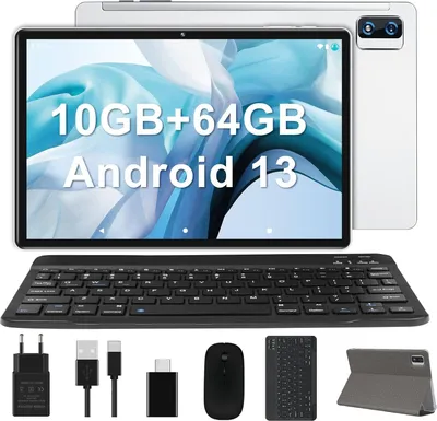 Produktbild von Android 13 Tablet 10 Zoll 10GB RAM 64GB ROM TF 1TB | WiFi Tablet PC Gehäuse Tastatur Maus | BT5.0 | 8000mAh | 13MP+5MP Kamera | Face ID | HD Tablet