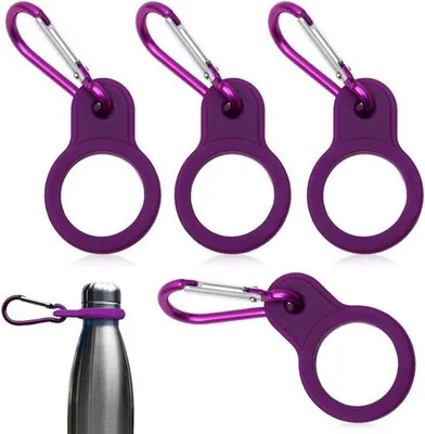 Produktbild von Set mit 4 praktischen Wasserflaschenhaltern mit Karabinerklemme - Schwarz - Ideal für Camping und Rucksack - Schlüsselhaken und Schultergurt.