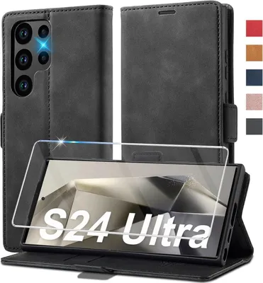Produktbild von Samsung Galaxy S24 Ultra Hülle Leder Flip Wallet Stoßfeste Case Schwarz
