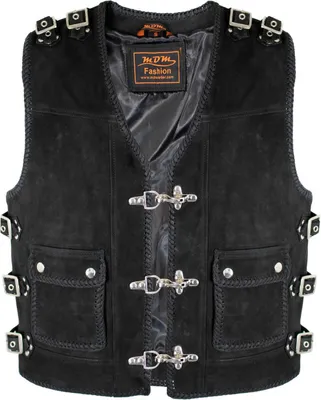 Produktbild von Schnallen Biker Lederweste in Matt Schwarz aus echtem Büffelleder Leder Kutte(L)