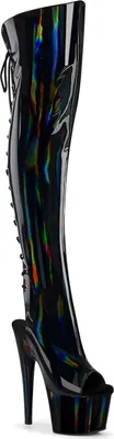 Produktbild von ADORE-3019HWR Pleaser High Heels Plateauoverkneestiefel Holo Stretch schwarz