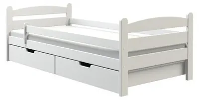 Produktbild von Masseno Kinderbett MARIS 90x200 cm mit Schublade, Rausfallschutz, Einzelbett für Mädchen und Jungs,Weiß