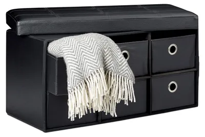 Klappbare Sitzbank mit 6 Schubladen, Kunstleder, 38x76x38 cm, Schwarz