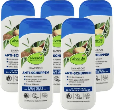 Produktbild von 5 x  alverde Naturkosmetik - Shampoo Anti-Schuppen Bio-Paranuss & Bio-Rosmarin (5 x 200 ml)