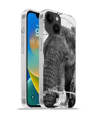 Produktbild von MuchoWow® Handyhülle Schutzhülle Hülle für Apple iPhone 14 - Softcase Elefant - Tiere - Äste - Natur - Schwarz und weiß Silikon Softcase Handy Hülle - Mobiltelefonhülle