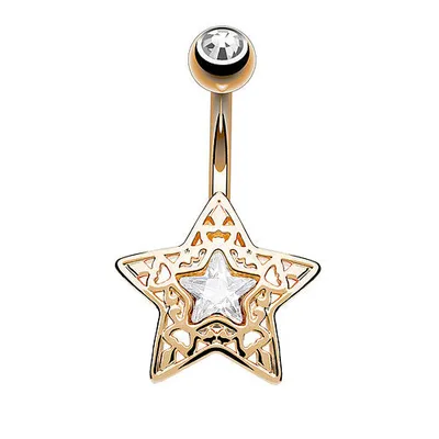 Produktbild von Taffstyle Bauchnabelpiercing Bauchnabelpiercing Banane Stecker filigraner Kristall Stern, Rosegold
