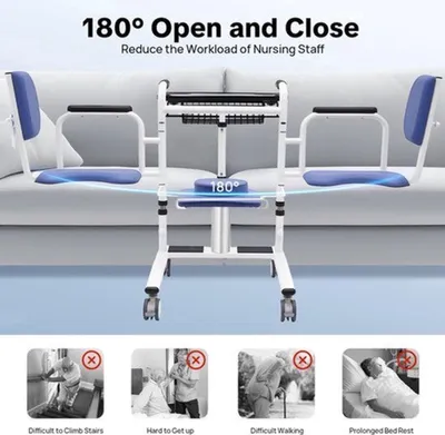 Imagen del producto de Ascensor hidráulico para pacientes - Capacidad de carga: 150 kg - Respaldo de 180 grados - Fabricado en acero y madera sin juntas