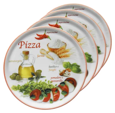 Obrázek produktu pro sada 4 talířů na pizzu Napoli Red Ø 33,8 cm Servírovací talíř XL Porcelánový talíř