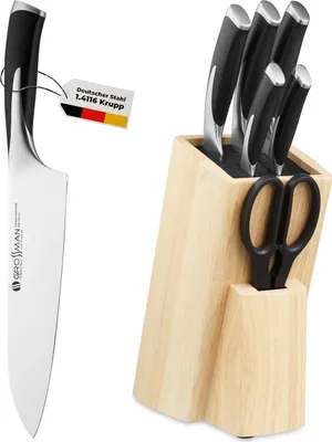 Produktbild von 6-teilige deutsche Edelstahl-Messerset mit Block