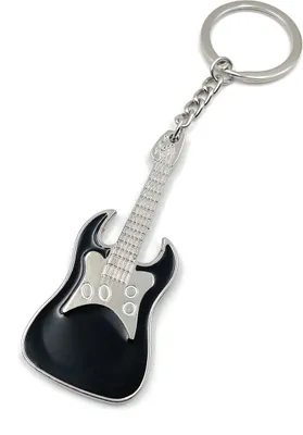 Produktbild von Onwomania Girarre Instrument schwarz Schlüsselanhänger Metall Glücksbringer in Alu Geschenkbox, ideal zum Verschenken