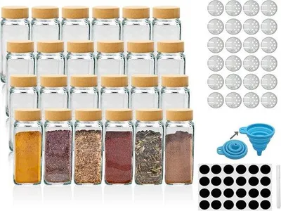 Produktbild von Famanu Gewürzgläser-Set 24 Stück 120 ml mit eleganten Bambusdeckeln