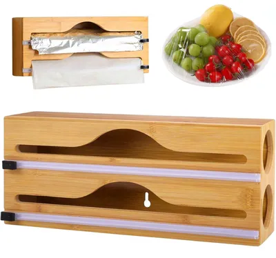 Bambus-Foliendispenser mit Schiebemesser, 33,5x14,5x7,5 cm