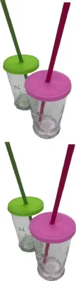 Produktbild von 4 Trinkbecher mit Deckel und wieder verwendbarer Trinkhalm Summer Party