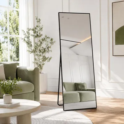 Immagine prodotto di Specchio a figura intera, autoportante, dimensioni 140 x 50 cm, in alluminio nero, da appendere o appoggiare