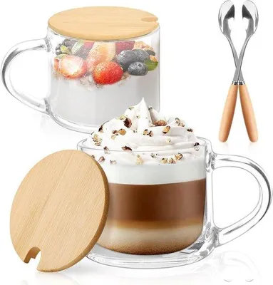 Immagine prodotto di Set per fondi di caffè in vetro con coperchio e cucchiaino, 350 ml,