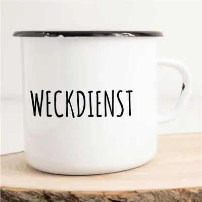 Produktbild von Huuraa Emaille Tasse Weckdienst Geschenk Kaffeebecher Vintage 300ml Weckdienst Präsent