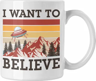 Produktbild von Trendation - Alien Tasse Außerirdische Geschenkidee I Want To Believe UFO (Weiß)