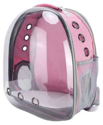 Produktbild von Tragerucksack für Katzen mit Panoramablickfenster, verstellbaren Schultergurten und atmungsaktivem Design, ideal für Reisen. Seitlicher Eingang. Farbe: Rosa