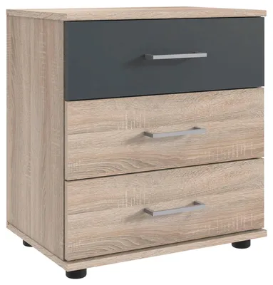 Image de Table de chevet Taiga avec 3 tiroirs 52 x 38 x 58 cm Couleur au choix : chêne brut / graphite